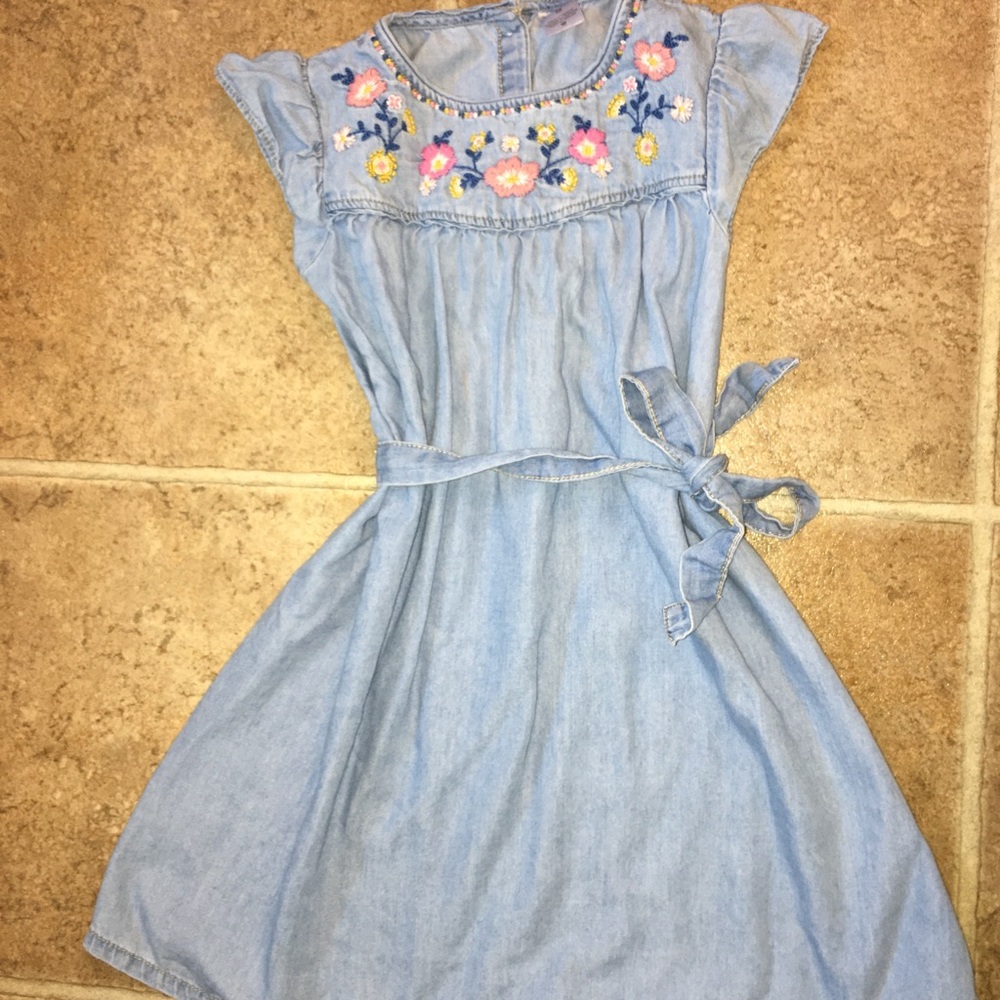 Embroidered Chambray Dress